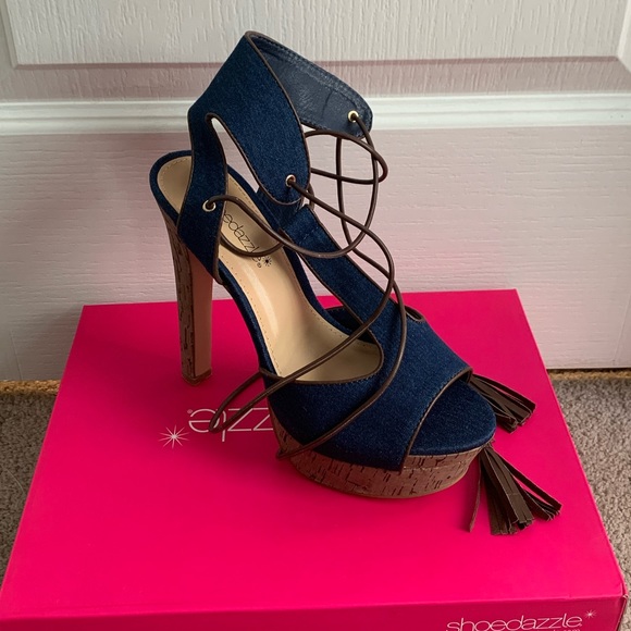 Shoe Dazzle Shoes - Blue jean strappy heels Shoe Dazzle Shoes - Blue jean strappy heels